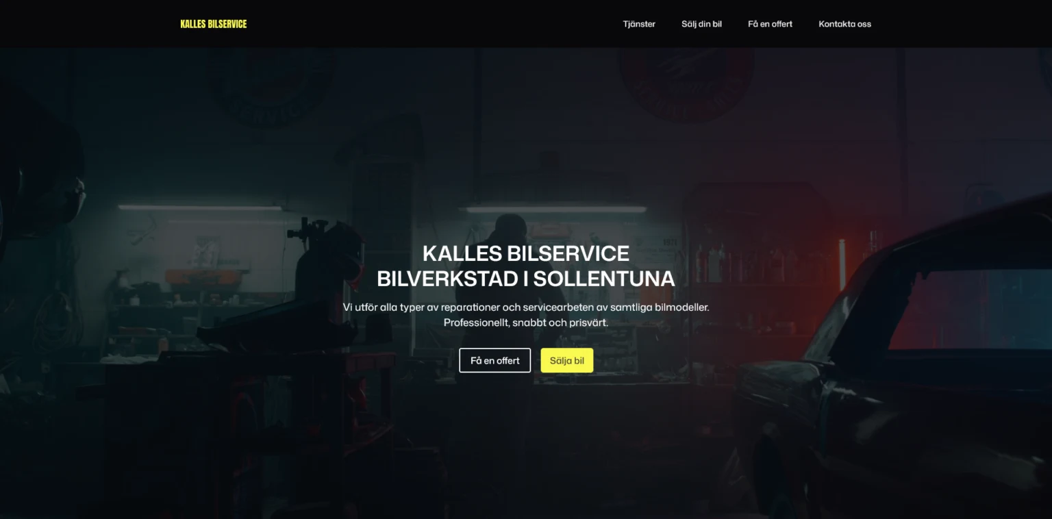 Webbplats för Kalles Bilservice Sollentuna
