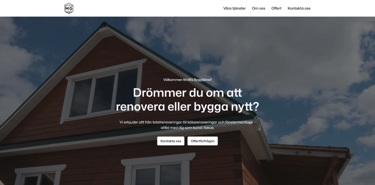 Webbplats för MG Byggtjänst
